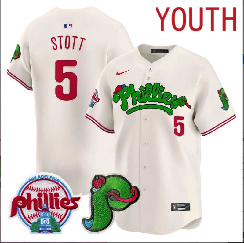Youth  Philadelphia Phillies #5 Stott creamLimited 2024 MLB Nike jersey->youth nfl jersey->Youth Jersey
